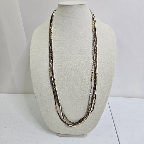 Premier Designs Cashmere Necklace Multi Strand Purple Gold Tone Long Beaded New - Picture 1 of 7
